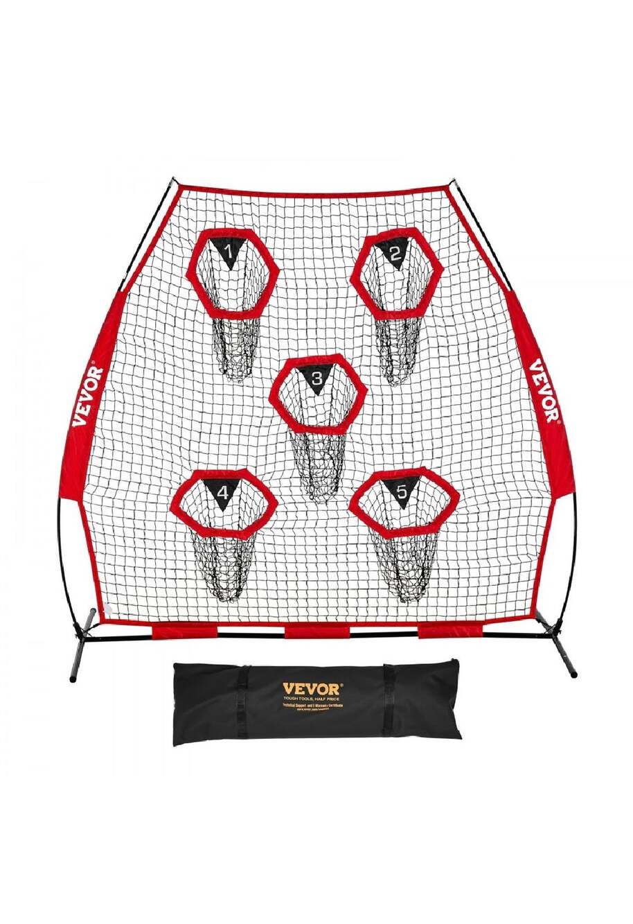 VEVOR 7x7 ft Football Throwing Net QB Trainer 5 Target Pockets Carry Case Red